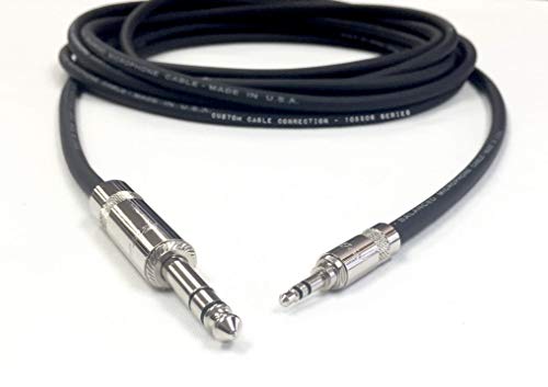 1 Foot Pro Audio 1/4 inch (6.35mm) TRS to 1/8 inch (3.5mm) TRS Balanced Cable by Custom Cable Connection