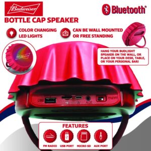 Budweiser Bluetooth Bottle Cap Speaker with Color Changing Lights - Wall Mounting Speaker - Kick Stand Speaker - FM Radio -