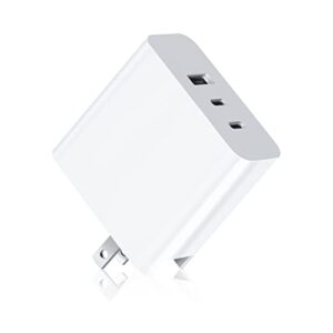 65W USB Wall Charger multiport，Three-Port Foldable Fast Charger for iPhone 13/12/11/Pro Max,XS/XR/X/8/7/6/6S,iPad Pro,AirPods Pro,MacBook,Samsung Galaxy,LG,Huawei,HTC,Android Phones,Dell XPS 13