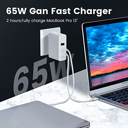 65W USB Wall Charger multiport，Three-Port Foldable Fast Charger for iPhone 13/12/11/Pro Max,XS/XR/X/8/7/6/6S,iPad Pro,AirPods Pro,MacBook,Samsung Galaxy,LG,Huawei,HTC,Android Phones,Dell XPS 13