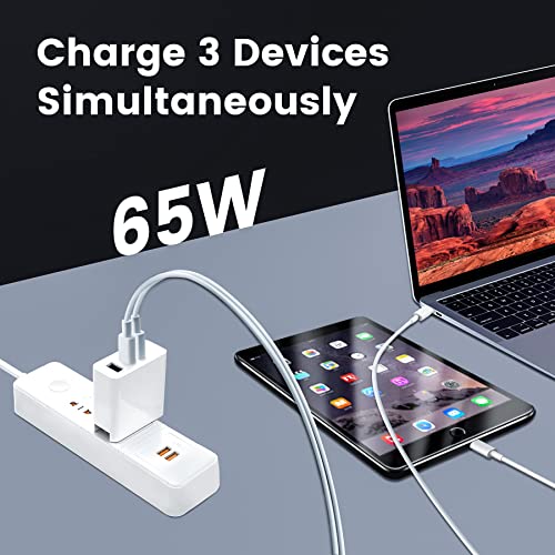 65W USB Wall Charger multiport，Three-Port Foldable Fast Charger for iPhone 13/12/11/Pro Max,XS/XR/X/8/7/6/6S,iPad Pro,AirPods Pro,MacBook,Samsung Galaxy,LG,Huawei,HTC,Android Phones,Dell XPS 13