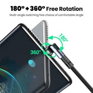 Magnetic Charging Cable 5-Pack (1.6/3.3/3.3/6.6/10FT) - 540° Rotating 3 in 1 Magnetic Phone Charger Cable with LED Light - 90° Angle Connector, Compatible with Micro USB, Type C Smartphone (Black)