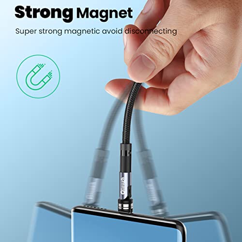 Magnetic Charging Cable 5-Pack (1.6/3.3/3.3/6.6/10FT) - 540° Rotating 3 in 1 Magnetic Phone Charger Cable with LED Light - 90° Angle Connector, Compatible with Micro USB, Type C Smartphone (Black)