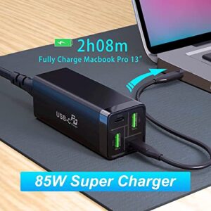 85W USB C Charger, URVNS GaN Tech PD 65W PPS 33W QC 18W Fast Charger Desktop USB-C Charging Station for iPhone 14 Plus 13 12 Pro Max, Samsung, MacBook, iPad and More