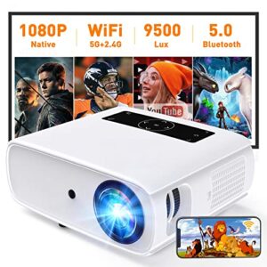 projector with wifi and bluetooth, native 1080p portable projector support 4k, 9500lux, touch screen, 300” outdoor movie projector compatible with pc, laptop, tv stick, ps5