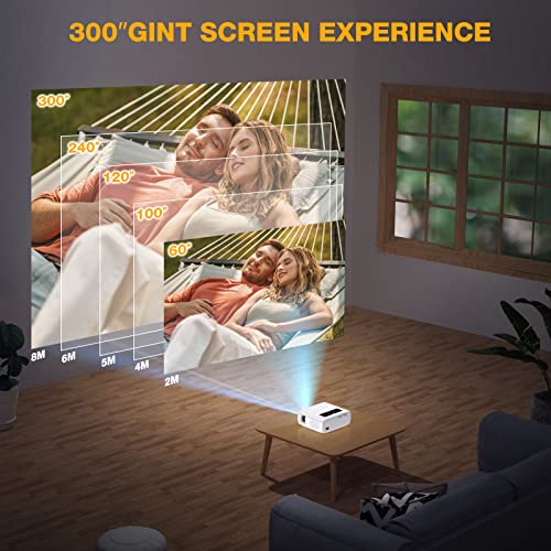 Projector with WiFi and Bluetooth, Native 1080P Portable Projector Support 4K, 9500Lux, Touch Screen, 300'' Outdoor Movie Projector Compatible with PC, Laptop, TV Stick, PS5