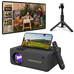 wewatch native 1080p mini projector, 13500 lumens portable wifi bluetooth projector, with 12 inch tripod stand, with 100 inch projector screen, movie projector for home outdoor