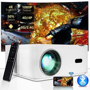 [Electronic Focus] 4K Projector WiFi and Bluetooth, 1080P 12000L Full HD Projector Support 450 ANSI 300" Sync Screen & Zoom, Compatible with VGA, HDMI, USB, Computer, iOS & Android Smartphone