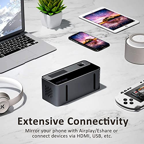 Crenova WiFi Projector with Bluetooth,170 ANSI Lumen Home Projector, Portable Mini DLP Projector 1080p Supported with 7000 mAh Built-in Battery & ±45°Auto Keystone for iPhone, Android,iPad, PS4, PC