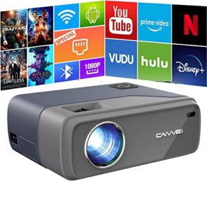 native 1080p 4k mini projector wifi bluetooth, portable home theater outdoor movie projector for iphone, android 9.0 os projector with apps netflix,prime video, work for ios/android,tv stick,dvd