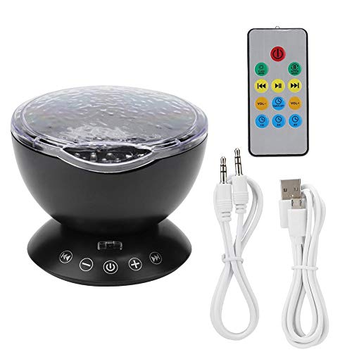 Hakeeta Ocean Wave Projector, 7LED Marine Color Projection Automatic Rotation Music Playback Remote Projector Night Light.