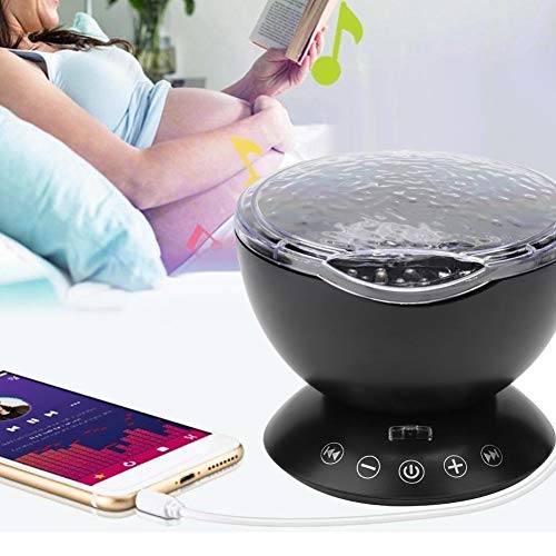 Hakeeta Ocean Wave Projector, 7LED Marine Color Projection Automatic Rotation Music Playback Remote Projector Night Light.