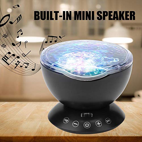 Hakeeta Ocean Wave Projector, 7LED Marine Color Projection Automatic Rotation Music Playback Remote Projector Night Light.