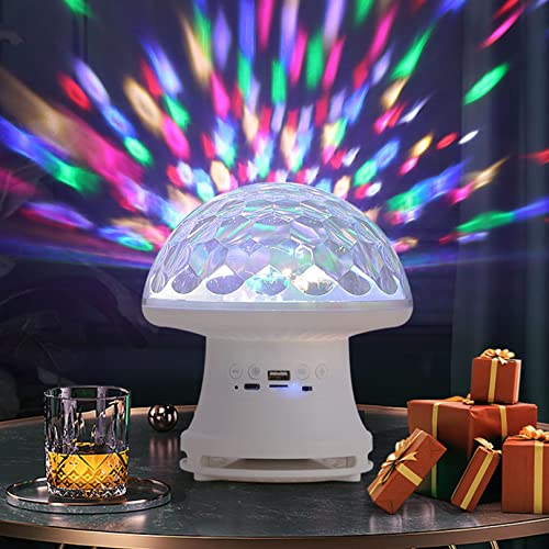 Mushroom Projector Light Lamp, Colorful Lights Stars Night Light Projector with Remote Control & Bluetooth Speaker, Bluetooth 5.0 Compatible with TFCard & USB Flash Drive (White)