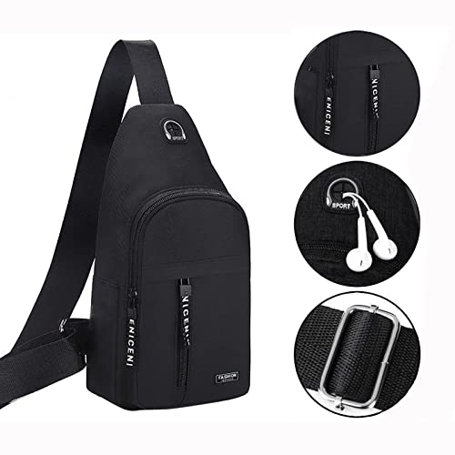 Men's Strap Bag Crossbody Backpack with Headphone Hole Waterproof Chest Bag Hiking Backpack