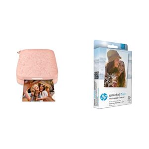 hp sprocket portable photo printer 2nd edition (blush) & sprocket photo paper, sticky-backed 20 sheets