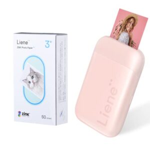 liene photo printer, 2×3 mini instant portable instant printer w/ 50 zink adhesive paper, bluetooth 5.0, compatible w/ios & android, small photo printer for iphone, smartphones, pink
