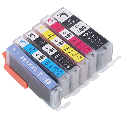 Fafeicy Ink Cartridge Set 280 281 5% Coverage Cartridge Combo Pack Replacement Easy Installation Colorfast Printing for PIXMA TS702 TR7520 (BK BK C M Y PB)