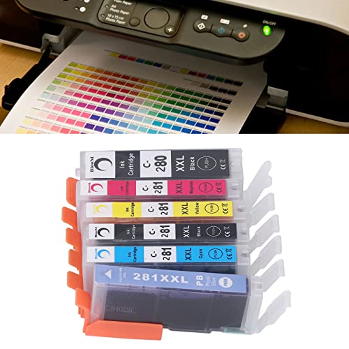 Fafeicy Ink Cartridge Set 280 281 5% Coverage Cartridge Combo Pack Replacement Easy Installation Colorfast Printing for PIXMA TS702 TR7520 (BK BK C M Y PB)