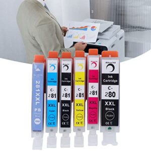 Fafeicy Ink Cartridge Set 280 281 5% Coverage Cartridge Combo Pack Replacement Easy Installation Colorfast Printing for PIXMA TS702 TR7520 (BK BK C M Y PB)