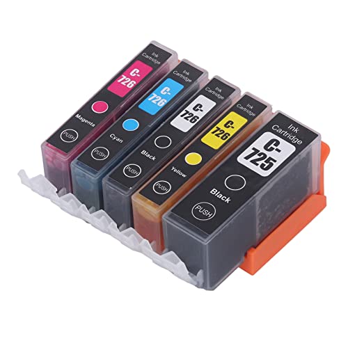 Ink Cartridge, 725 726 Large Page Capacity Fadeless Smoothly Output Printer Cartridge with Ink, for PIXMA IP4870 IP4970 IX6560 Printer (BK BK C M Y 5 Colors)