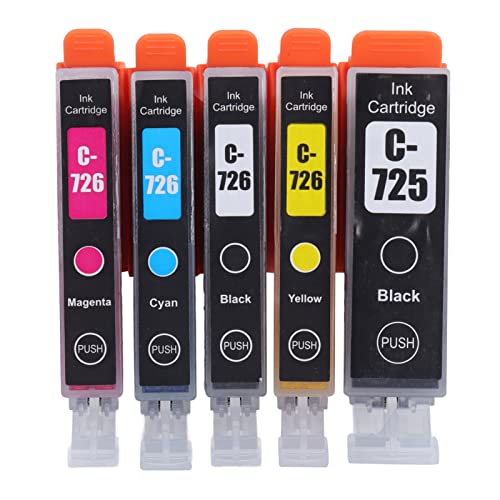 Ink Cartridge, 725 726 Large Page Capacity Fadeless Smoothly Output Printer Cartridge with Ink, for PIXMA IP4870 IP4970 IX6560 Printer (BK BK C M Y 5 Colors)