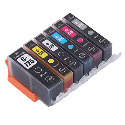 Ink Cartridge, 725 726 Large Page Capacity Fadeless Smoothly Output Printer Cartridge with Ink, for PIXMA IP4870 IP4970 IX6560 Printer (BK BK C M Y GY 6 Colors)