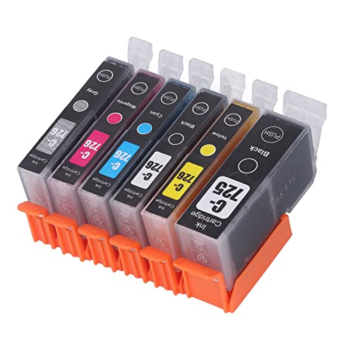 Ink Cartridge, 725 726 Large Page Capacity Fadeless Smoothly Output Printer Cartridge with Ink, for PIXMA IP4870 IP4970 IX6560 Printer (BK BK C M Y GY 6 Colors)