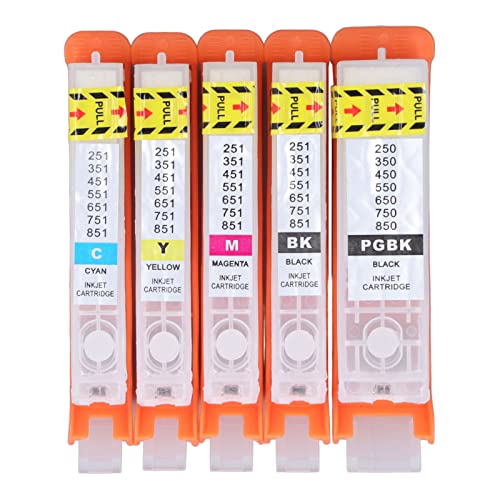 Walfront 5Pcs Ink Cartridge for PIXMA Ink Cartridge Replacement IP7250 MG6350 MG5450 MX925 MX725 MG6450 MG5550 IX6850 Printers