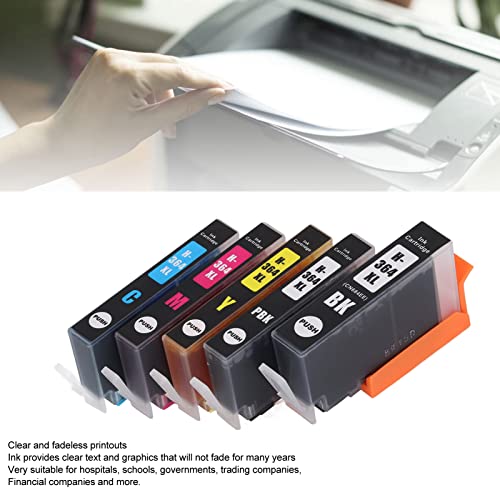 Ink Cartridge, High Page Capacity Fadeless Clear Print Printer Cartridge, for Photosmart B8550 B8553 B8558 C6380 C6383 (BK PBK C M Y 5 Colors)