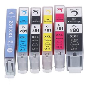 280-281 ink cartridge, output colorfast printing large capacity cartridge combo pack, replacement for pixma ts702 tr7520 (bk bk c m y pb)