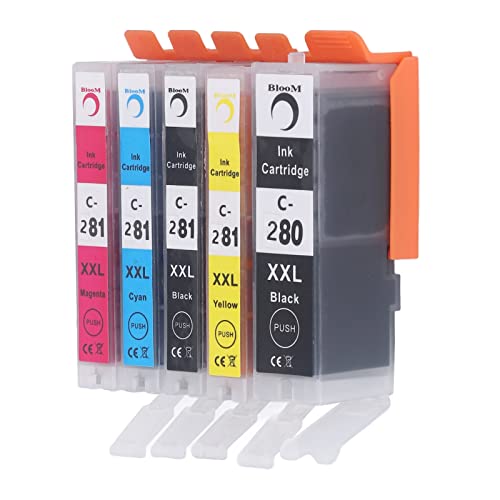 280-281 Ink Cartridge, Output Colorfast Printing Large Capacity Cartridge Combo Pack, Replacement for PIXMA TS702 TR7520 (BK BK C M Y 5 Colors)