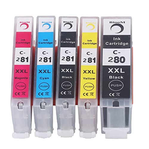 280-281 Ink Cartridge, Output Colorfast Printing Large Capacity Cartridge Combo Pack, Replacement for PIXMA TS702 TR7520 (BK BK C M Y 5 Colors)