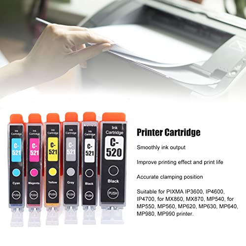 Hilitand Ink Cartridge ABS Printer Cartridge with Ink for Office, Schools, Trade Building Printing Photos, Test Papers, Documents (BK BK C M Y GY 6 Colors)