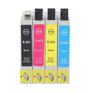 Hilitand 4PCS Ink Cartridge Smoothly Ink Output Large Capacity 4 Colors BK C M Y Cartridge Combo Pack for Printer Accessories (T0461/T0472/T0473/T0474)