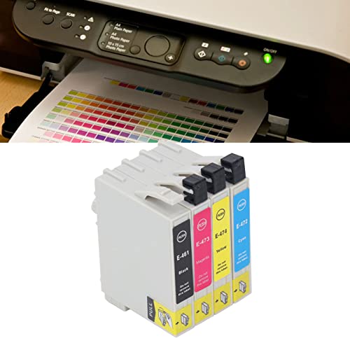 Hilitand 4PCS Ink Cartridge Smoothly Ink Output Large Capacity 4 Colors BK C M Y Cartridge Combo Pack for Printer Accessories (T0461/T0472/T0473/T0474)