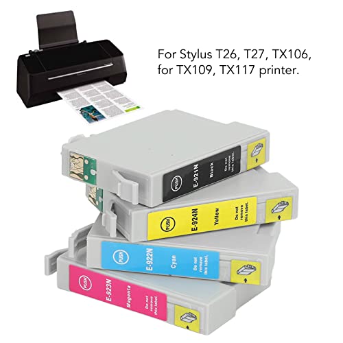 4Pcs Ink Cartridge BK C M Y Clear Print Fadeless Print 400 Pages Printer Cartridge for Stylus T26 T27 TX106 Printer