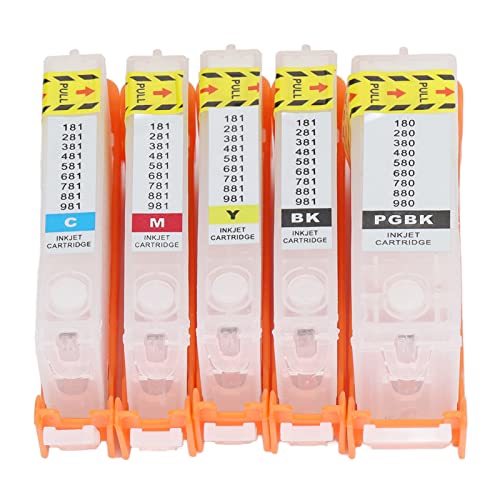 Fafeicy 5Pcs Ink Cartridge PGBK BK C M Y Inkjet Cartridge Printer Cartridge Smoothly Operation Reusable with Permanent Chip (480-481)