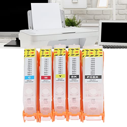 Fafeicy 5Pcs Ink Cartridge PGBK BK C M Y Inkjet Cartridge Printer Cartridge Smoothly Operation Reusable with Permanent Chip (980-981)