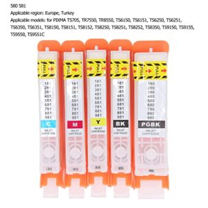 Fafeicy 5Pcs Ink Cartridge PGBK BK C M Y Inkjet Cartridge Printer Cartridge Smoothly Operation Reusable with Permanent Chip (580-581)