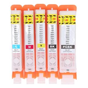 FTVOGUE 5Pcs Ink Cartridge PGBK BK C M Y Smoothly Operation Reusable Printer Ink Cartridge with Permanent Chip (680-681)