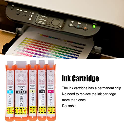 FTVOGUE 5Pcs Ink Cartridge Reusable Smoothly Ink Output PGBK BK C M Y Printer Cartridge for Test Papers Documents (450-451)