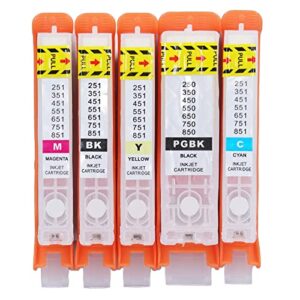 FTVOGUE 5Pcs Ink Cartridge Reusable Smoothly Ink Output PGBK BK C M Y Printer Cartridge for Test Papers Documents (550-551)