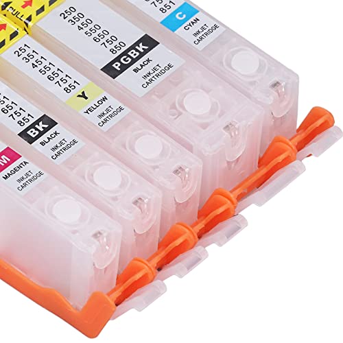 FTVOGUE 5Pcs Ink Cartridge Reusable Smoothly Ink Output PGBK BK C M Y Printer Cartridge for Test Papers Documents (150-151)