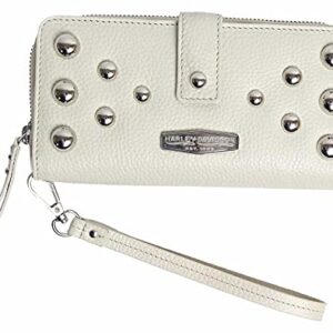 Harley-Davidson Women's Heavy Metal Stud Genuine Leather Clutch Wallet - Cream