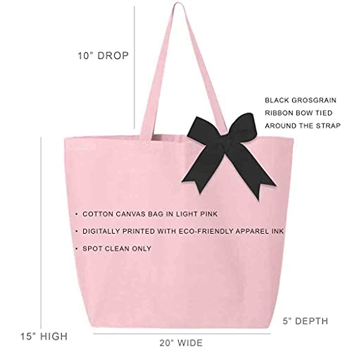 Pink Tote Bags with Black Bow - Alpha Chi Omega Tote Bag - Large Canvas Tote Bag for Women and Sisterhood