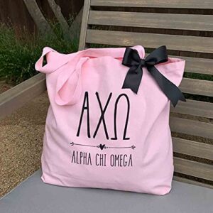 Pink Tote Bags with Black Bow - Alpha Chi Omega Tote Bag - Large Canvas Tote Bag for Women and Sisterhood