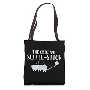 the original selfie stick dentist dental hygiene tote bag