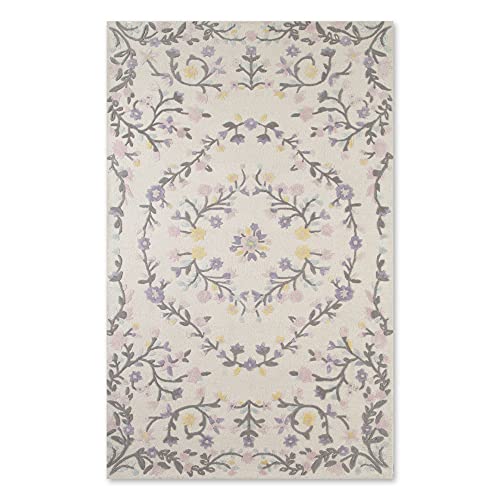 Delta Children Hand-Tufted Wool Blend Area Rug 5x8, Floral Garden