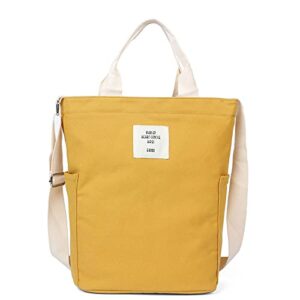 center canvas tote bag beach bags for women shoulder bag utility tote shoulder bag casual work school shopper (yellow)